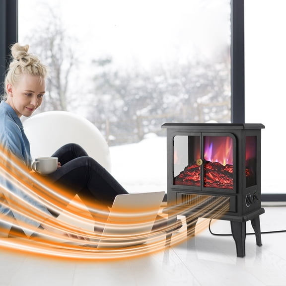 Techni Home Freestanding Electric Fireplace Heater with Flame Effects and 2 Heat Settings, 1500W RTA-FIRE-HTR