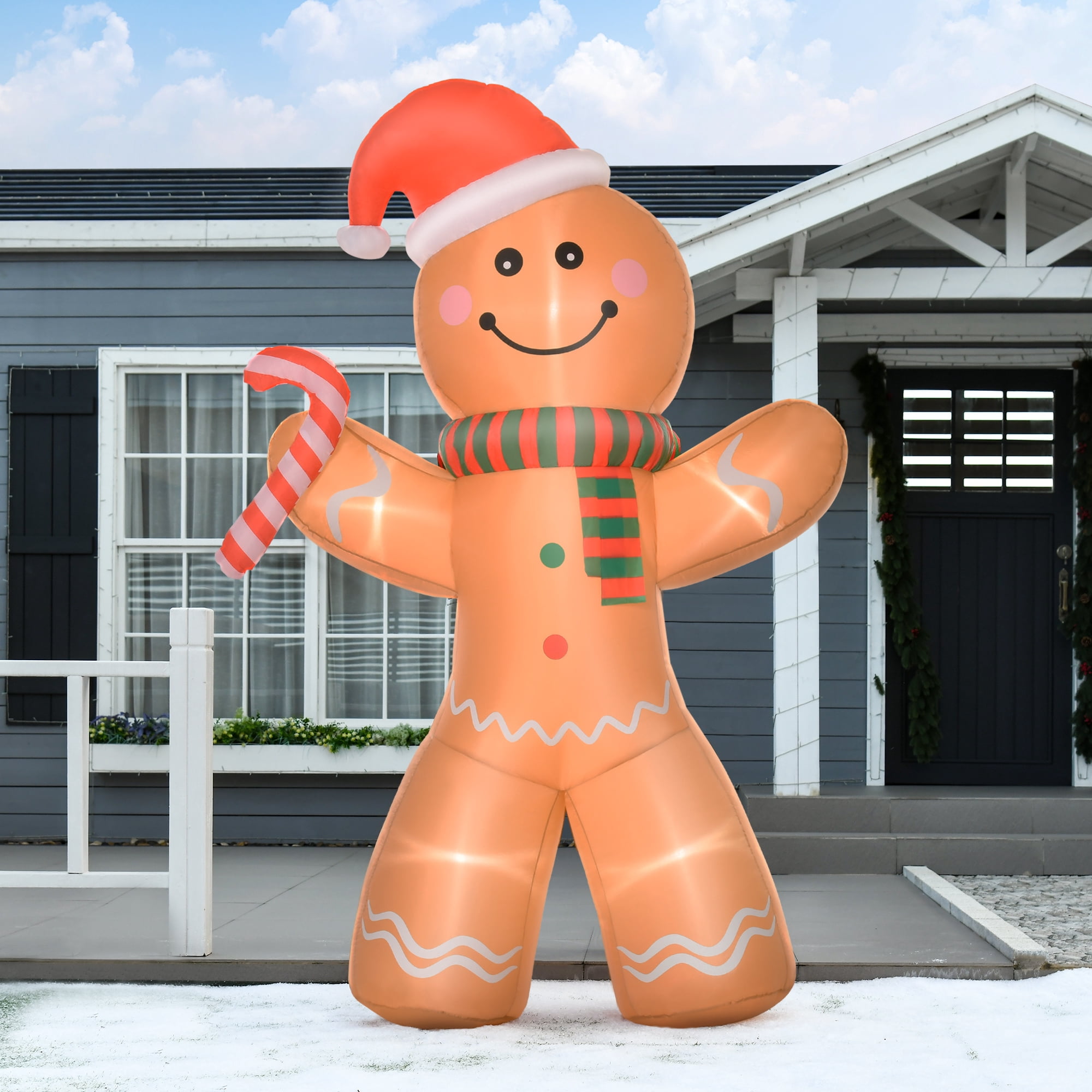 8ft Inflatable Gingerbread Man with LED Lights IP44 Waterproof Polyester Outdoor Yard Christmas Decoration