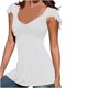 thumbnail image 1 of Blusa de manga corta con volantes informal sólida con cuello en V para mujer Fridja  qr5609, 1 of 5