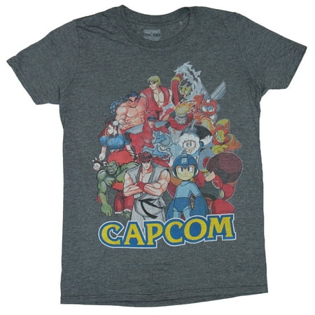 Capcom Mens T-Shirt - Mega Man Street Fighter Character Pile (Best Street Fighter Character)
