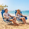 thumbnail image 2 of Costway Beach Chairs Set of 2 with 5-Position Backrest Padded Headrest Cup Holder for Lawn Coconut Blue, 2 of 9