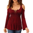 thumbnail image 1 of Women's Cold Shoulder Lace Up Casual Tunic Solid Blouse Tops, 1 of 2