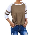 thumbnail image 3 of Nlife Women Stripe Stitching Long Sleeve Colorblock Pullover Shirt, 3 of 5
