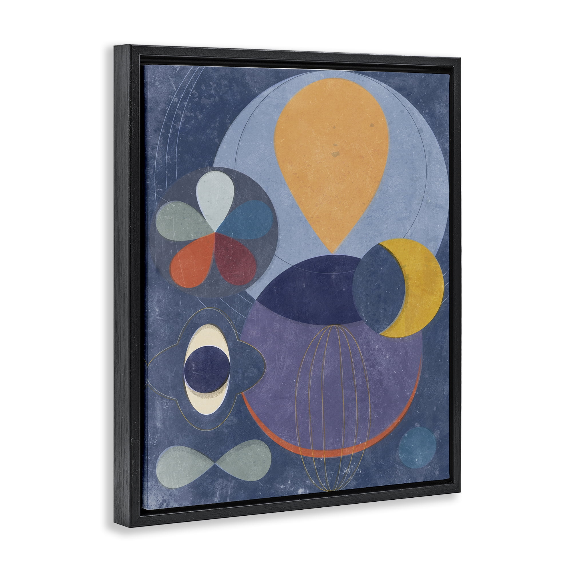 Stupell Industries Blue Retro Collage Abstract Painting Black Floater Framed Canvas Art Print Wall Art, 17 x 21