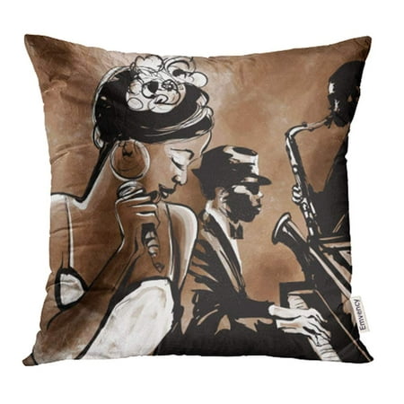 YWOTA Soul Jazz Band with Singer Saxophone and Piano Music Musician Blues Instrument Man Pillow Cases Cushion Cover 20x20