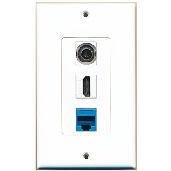 RiteAV - 1 Port HDMI 1 3.5mm 1 Cat5e Ethernet Blue Wall Plate Decorative