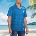 thumbnail image 3 of Bingfone Men's Short Sleeve Button Down Shirts Hawaiian Blue Christmas Printed Beach Shirt, 3 of 7