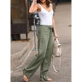 thumbnail image 2 of Cyparel Women's Casual Drawstring Waist Wide Leg Loose Cotton Linen Pants Green Medium, 2 of 3