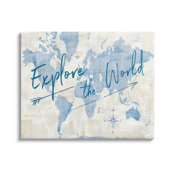Stupell Industries Explore The World Motivational Map Graphic Art Gallery Wrapped Canvas Print Wall Art, Design by Sue Schlabach