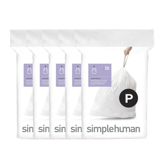 simplehuman Code P Custom Fit Drawstring Trash Bags in Dispenser Packs, 100 Count, 50-60 Liter / 13.2-15.9 Gallon, White