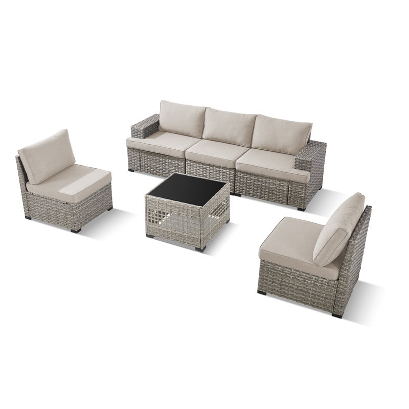PARKWELL 6 Pieces Outdoor Modular Furniture Sets,Patio Sectional Sofa Set with Coffee Table,All-Weather Rattan Wicker Conversation Set for Backyard Deck,Taupe/Beige