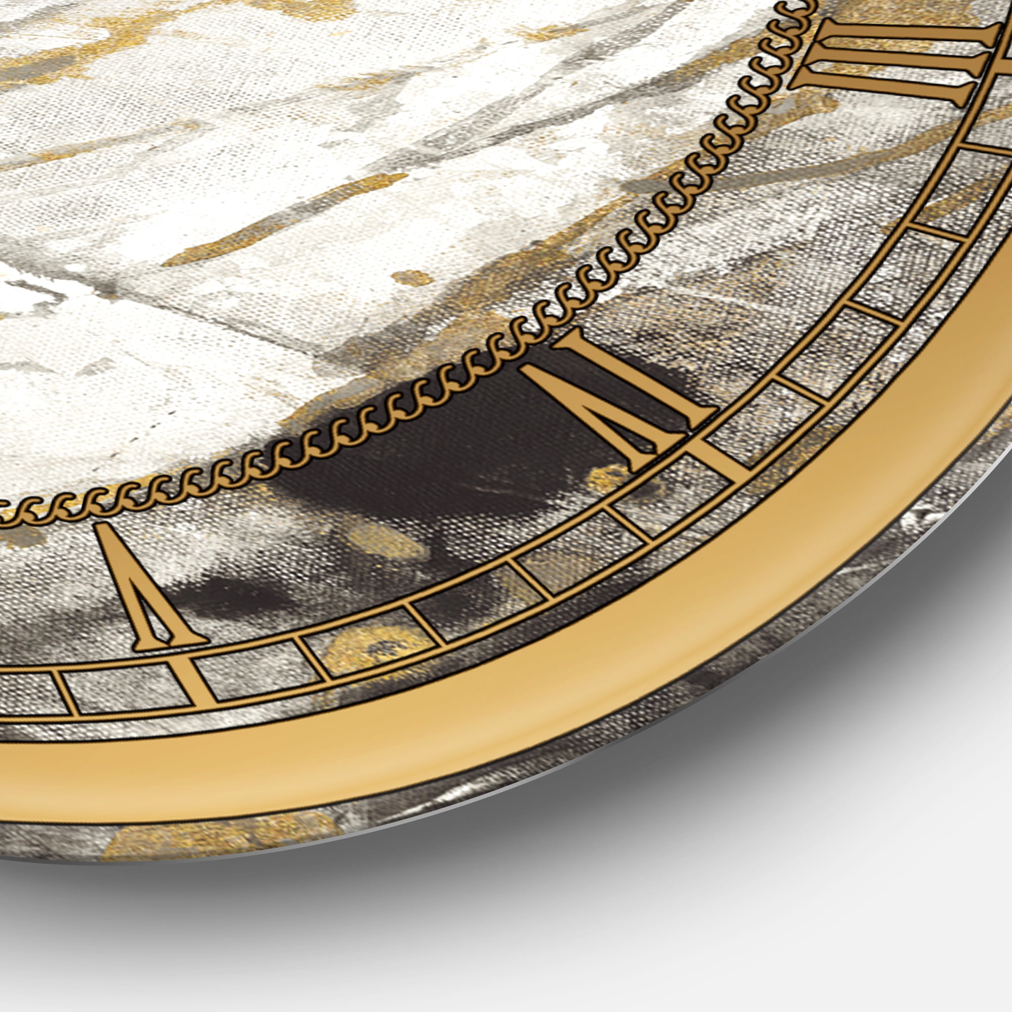 Designart 'Gold, Black and White Hanpainted Abstract' Metal Wall Clock