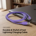 thumbnail image 2 of Powertek Neon Purple Silicone USB-A to Lightning Cable 6ft MFi Certified Fast Charging iPhone Charger Cord, Durable Tangle-Free Sync Cable for iPhone, iPad & iPod, 2 of 6