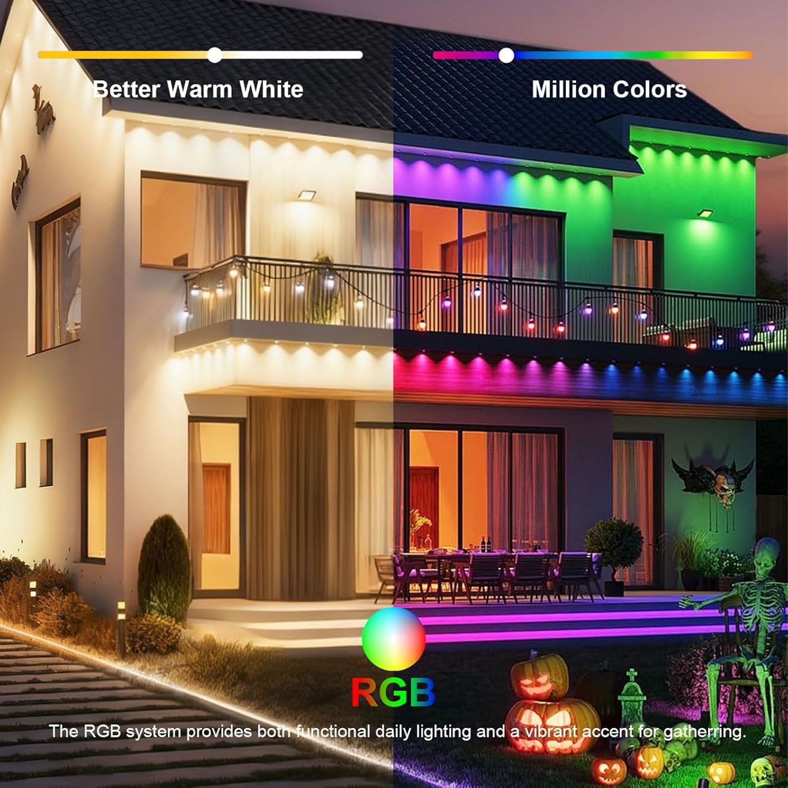 50FT Permanent Outdoor Lights for House, RGB LED Waterproof Christmas Lights Outdoor with Smart APP Remote Control, 25 LEDs Outside Eaves Lighting House Decor for Holiday, Roof, Party, Daily