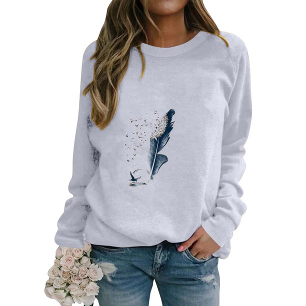 Ichuanyi liquidación de la moda femenina estampada las mangas largas sueltas blusa redonda del cuello redondo del cuello sudadera ICHUANYI WER202308214298