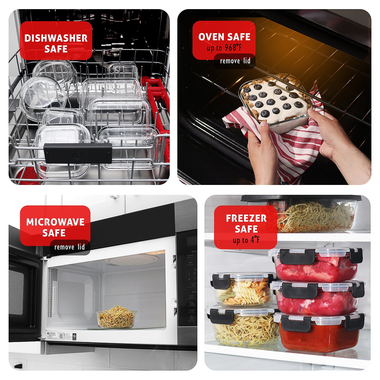 Lammaloe 32 Piece Glass Storage Containers with Lids Airtight, Leakproof, Glass Meal Prep Containers, Oven, Microwave, Freezer Safe