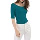 thumbnail image 5 of INSPIRE CHIC Camisetas de Cuello Barco para Mujeres de Manga Corta Ajustadas Suaves T-Shirt XL Azul Verde, 5 of 8