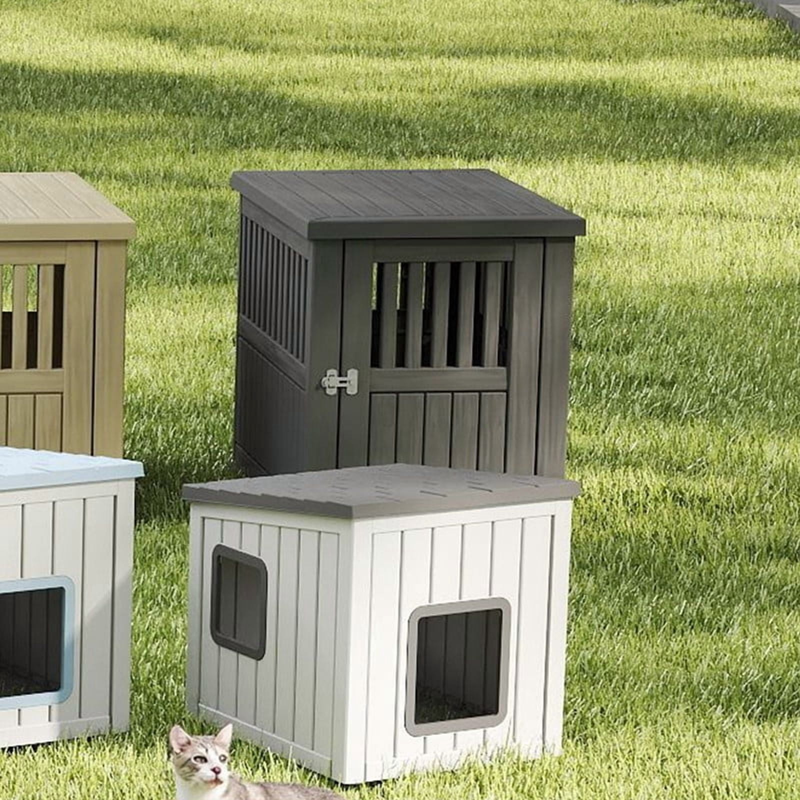 Yardgrace Large Dog Crates for Large Dogs, Indoor Outdoor Weatherproof Resin Dog Kennel with Roof and Elevated Floor (39.4"L x 28.4"W x 32.8"H, Black)