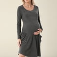 thumbnail image 2 of Lispipm Maternity Maxi Dress for Women Side Pockets Long Sleeve Crew Neck Pregnancy Dresses for Home and Sleep Dark Gray S, 2 of 4