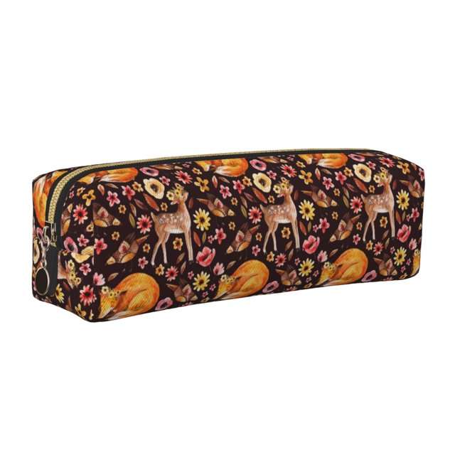 Disketp Woodland Creatures Floral Estuche de Lápices de Cuero con Cierre, Estuche Compacto para Papelería, Bolígrafos y Accesorios Pequeños