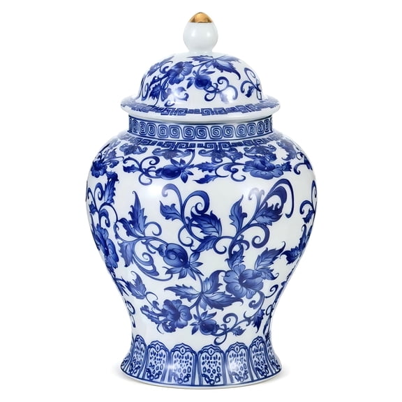 Ngardk Blue and White Vase, Chinoiserie Blue White Ginger Jars, Porcelain Tea Storage & Ginger Jars  for Home, Living Room, Coffee Table, Shelf Decor, 7.9"(H)X4.3"(L)x3.0"(W), Pack of 1