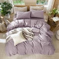 thumbnail image 7 of MooMee 100% Washed Cotton Duvet Cover Set King Size Linen Like Textured Breathable Lightweight 3-Piece (Taro Purple, 104"x90"), 7 of 7