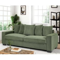 US Pride Furniture Luxe Corduroy Sofa with 5 Matching Toss Pillows, Sleek Design, Spacious and Comfortable 3 Seater Couch for Modern Living Room Dark Green