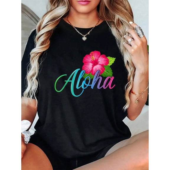100% Cotton 100% CottonI Aloha Hawaii Beach Hawaiian Island Flower Luau Party Vintage T-Shirt