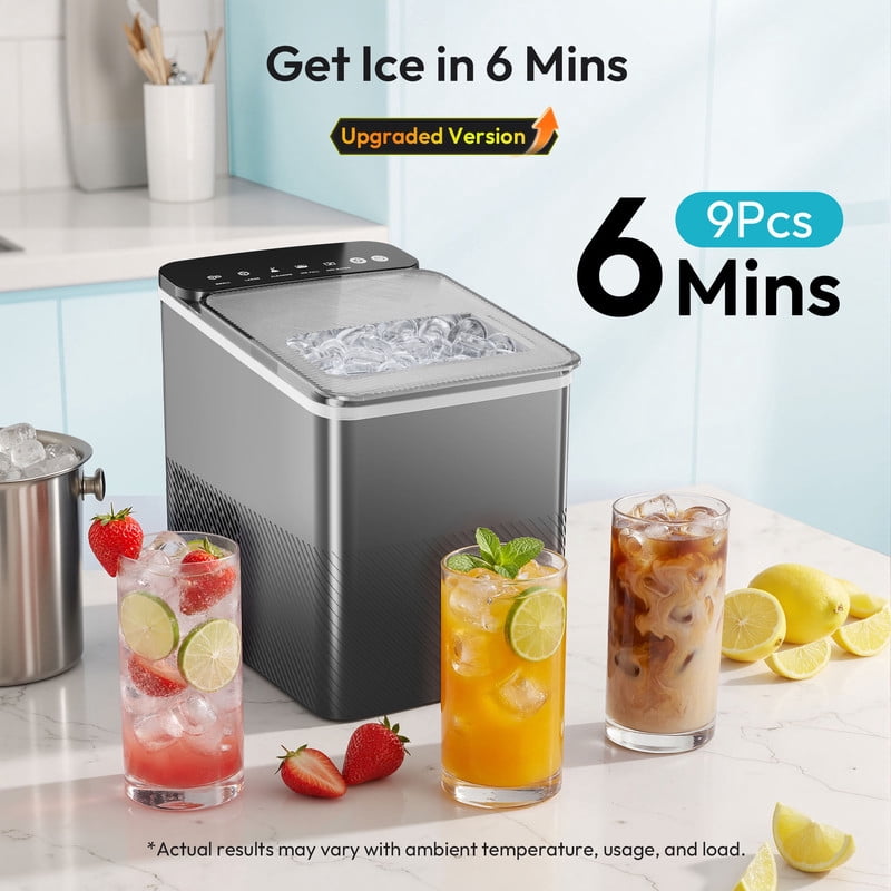 EUHOMY Countertop Ice Maker, Portable 2-Size Bullet Ice Machine with Self-Cleaning, 26.5 Lbs/24H, Grey