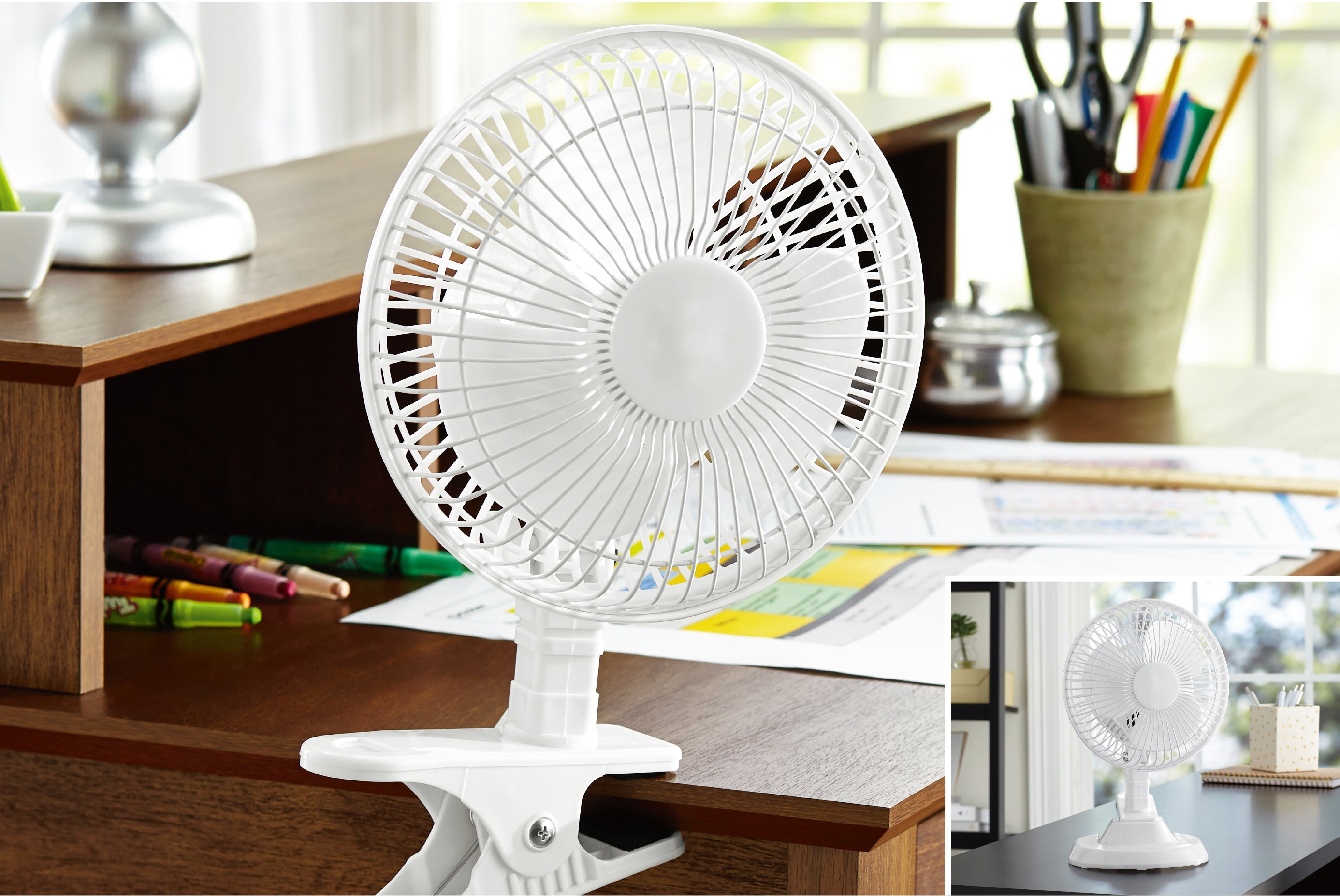 Mainstays 6'' 2 in 1 Portable or Clip Plastic Personal Fan, White