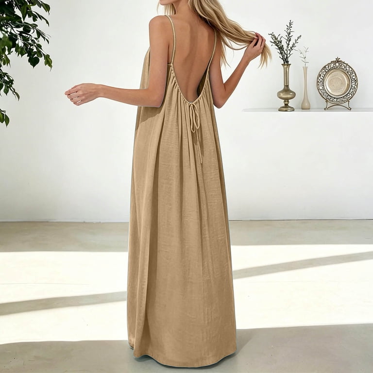 spaghetti strap dress loose REINAREA | Women's thin maxi slip this dress is versatile enough to meet your needs. Simple Spaghetti Straps Deep V-neck
