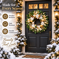 thumbnail image 2 of 24 Inch Christmas Wreath for Front Door, Artificial Holiday Wreath with White Flowers, Gold Ornaments, Pinecones and Berries, 2 of 8