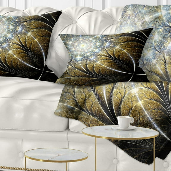 Designart Symmetrical Dark Golden Fractal Flower - Abstract Throw Pillow - 12x20