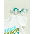 thumbnail image 6 of Blotona Toddler Baby Girl St. Patrick's Day Suits Letter Print Short Sleeve Crew Neck T-Shirts Green Clover Print Shorts Bow Headband Irish Day 3Pcs Set, 6 of 10