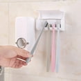 thumbnail image 1 of Juego de dispensador automático de pasta de dientes | Soporte de plástico montado en la pared | 5 Almacenamiento de cepillos de dientes | Accesorio de baño manos libres | Blanco | Solución, 1 of 5