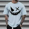 thumbnail image 1 of Blusas y camisas de manga corta con cuello redondo para hombre, blusas casuales de verano a la moda con cuello redondo y estampado para hombre., 1 of 4