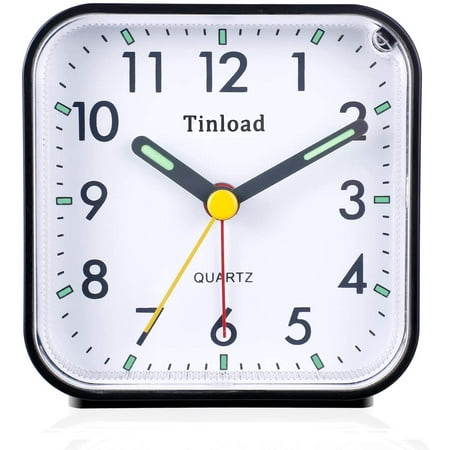Small Battery Operated Analog Travel Alarm Clock Silent Non Ticking, Gentle Wake, Ascending Beep