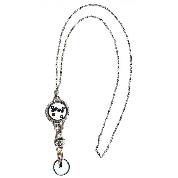 Hidden Hollow Beads Black 30mm Floating Locket Women's Chain Fashion Lanyard Necklace, Jewelry ID Badge and Key Holder, 34 in.