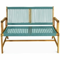 GVN Patio Bench Weatherproof Outdoor Bench, 2-Person Acacia Wood Yard Bench for Balcony and Patio-Turquoise