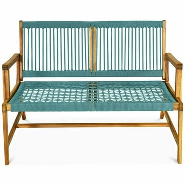 GVN Patio Bench Weatherproof Outdoor Bench, 2-Person Acacia Wood Yard Bench for Balcony and Patio-Turquoise