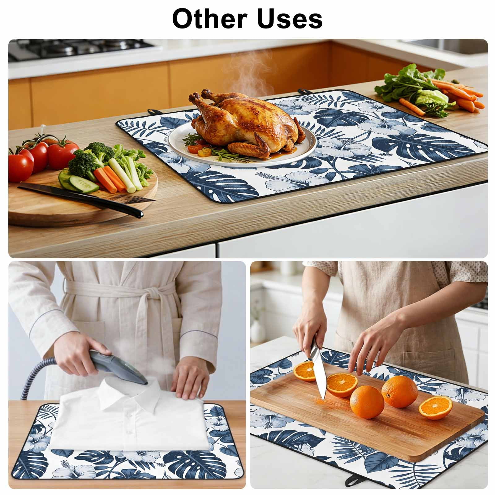 Palm Leaves Stove Top Cover for Electric Stove, Heat-proof & Non Slip Glass Top Stove Cover Protector, Vintage Summer Blue Tropical Flowers Plants Kitchen Flat Cooktop Rubber Mat 24x21 Inches