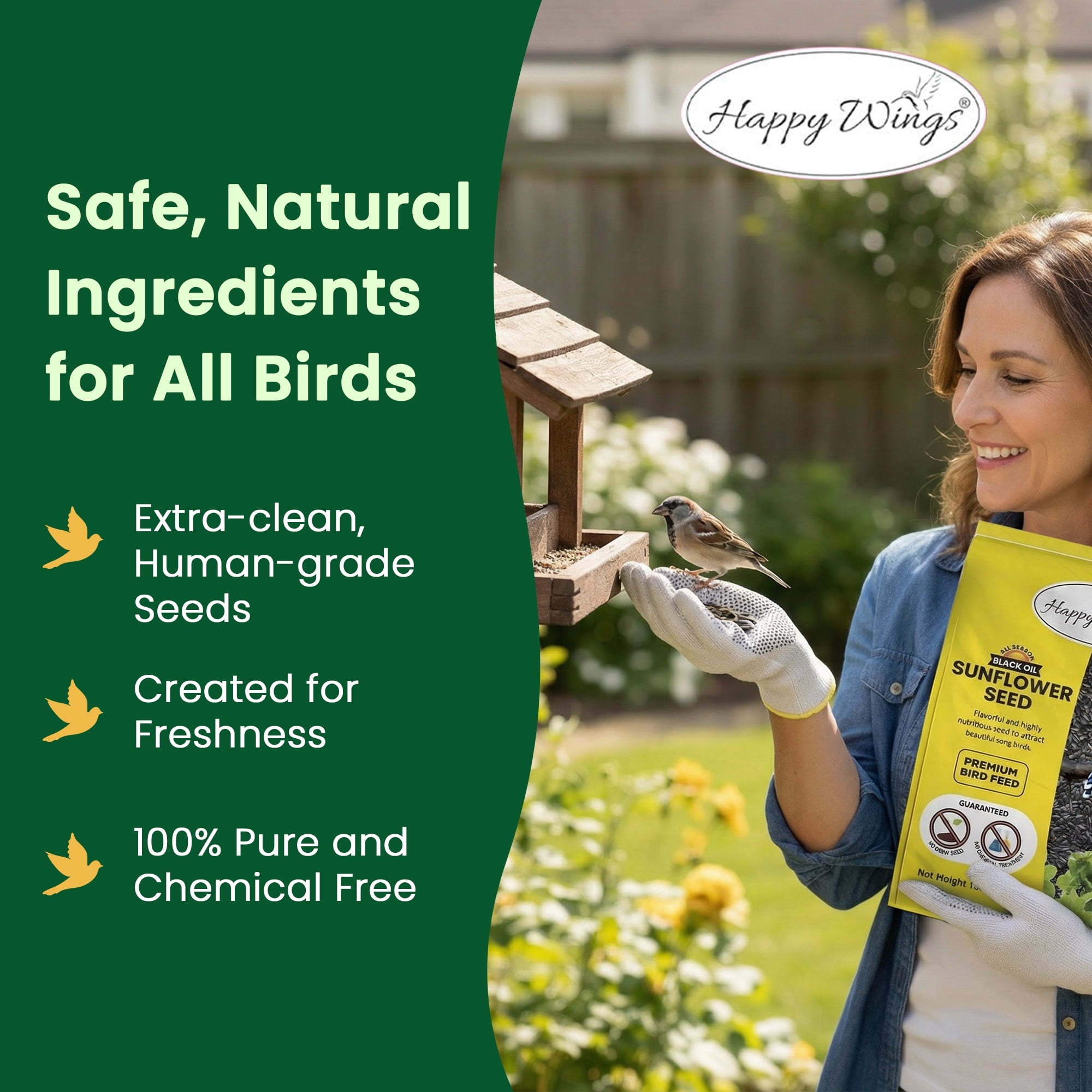 Happy Wings Black Oil Sunflower Bird Food, No Growth Seed, New 15 lb. Bag