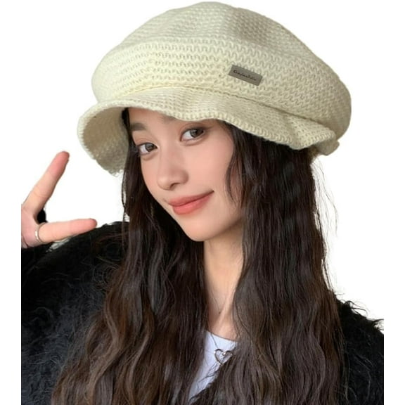 Slouchy Berets Soft Comfy Knitted Cap Oversized Painter Hat Wool Blend French Berets with Brim Beanie Hat for Women