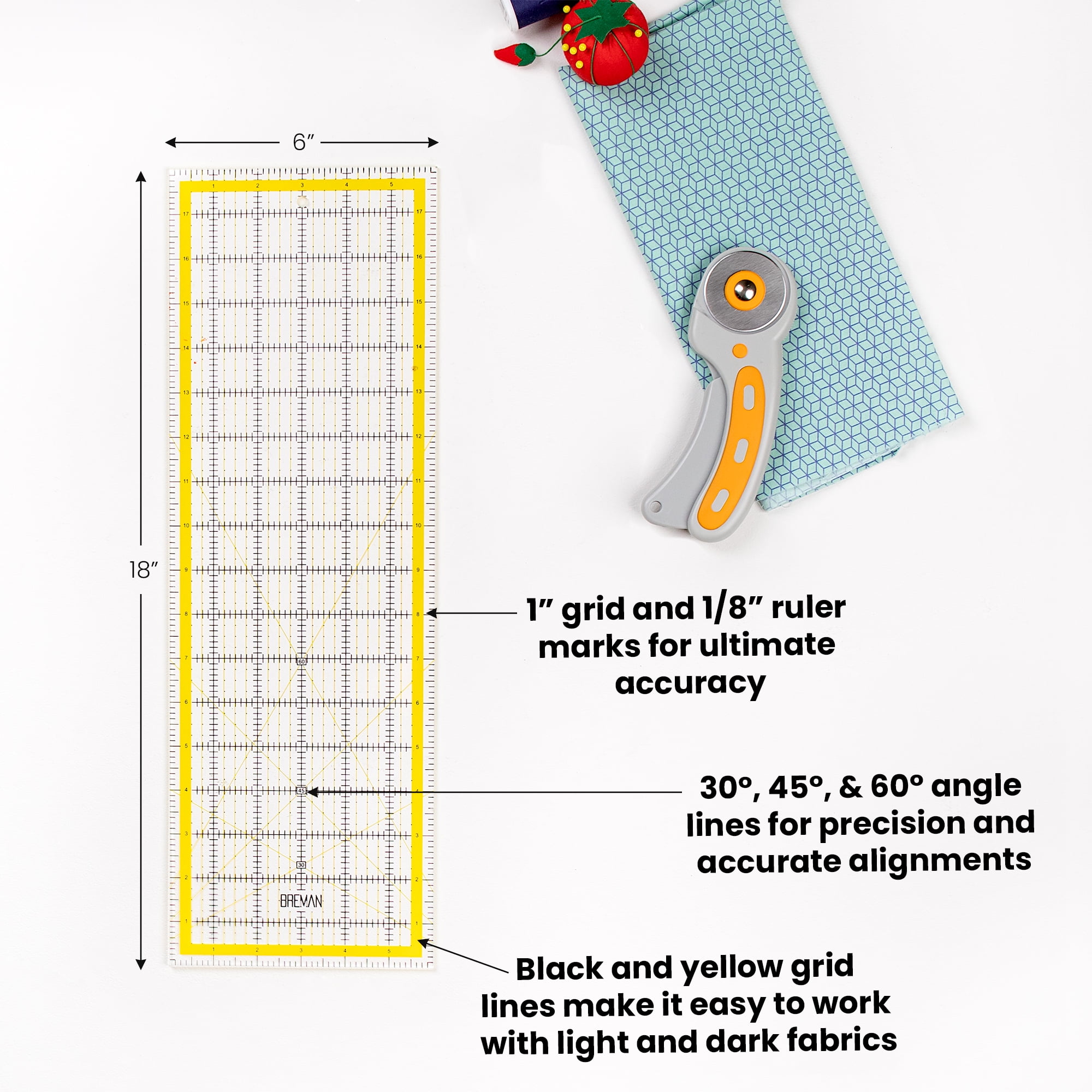 WA Portman 6x18 Quilting Ruler & Rotary Cutter Set - The Art  Store/Commercial Art Supply