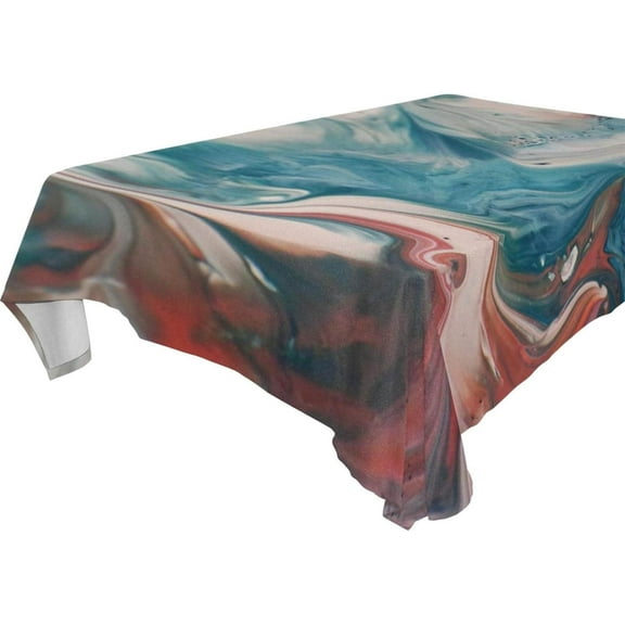 SKYSONIC 60"x120" Square Tablecloth with Red Blue Marble Prints, Anti-Wrinkle and Smooth Table Cloth for Kitchen/Home Party Decoration