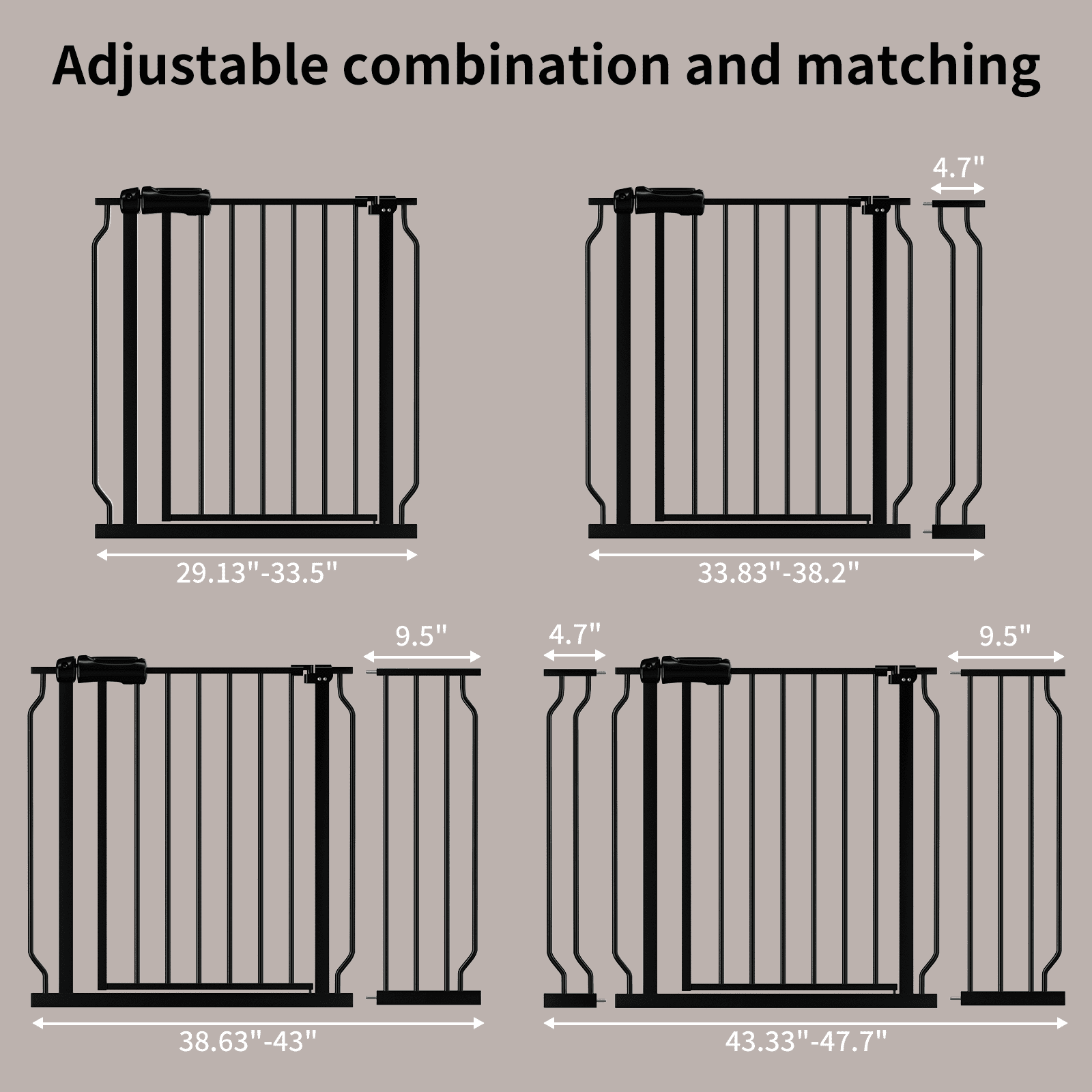 FURDEAR 28.9-47.9" Extra Wide Baby Safety Gate Walk Thru Black Metal Gate