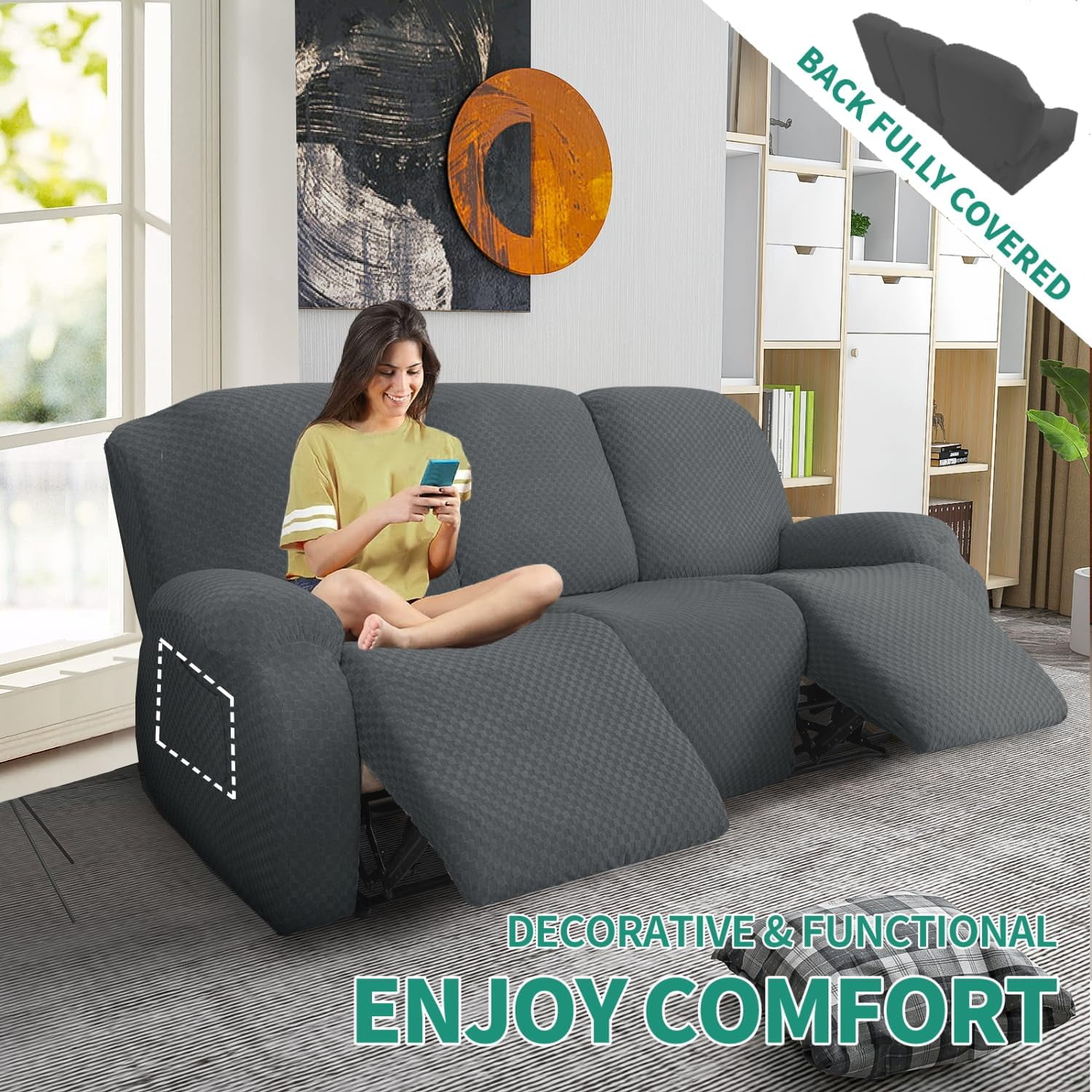 Joqmia Stretch Recliner Slipcover, Jacquard Fabric Recliner Sofa Cover with Elastic Bottom, Furniture Protector Fits Most Reclining