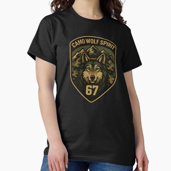 Camo Six Seven Wolf Spirit Vintage Hunting Military Emblem T-Shirt, for Men & Women, up to Size 5XL