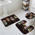 thumbnail image 3 of Vase Flowers Bathroom Rugs Set Spring Pink Orange Floral Brown Wood Grain Non Slip Absorbent Soft Bath Mats 3 Piece Set with Bathroom Rug, U-Shaped Floor Mat, Toilet Seat Cover Large Size, 3 of 9