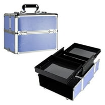 Makeup Organizer, Cosmetic Travel Kit, Makeup Artist Supplies, 2 Sliding Trays, Lockable Storage Box, Makeup Train Case, Aluminium Case, Lightweight Makeup Vanity (Lavender Stripes)